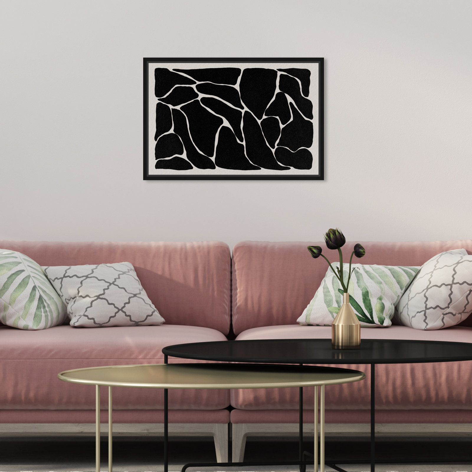 Abstract Black and White Giraffe Pattern Print, Black, 11" H x 16" W