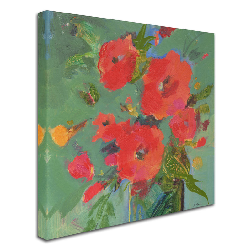 « crimson bouquet », reproduction d’art sur toile tendue, H 14 po x l 14 po x P 2 po