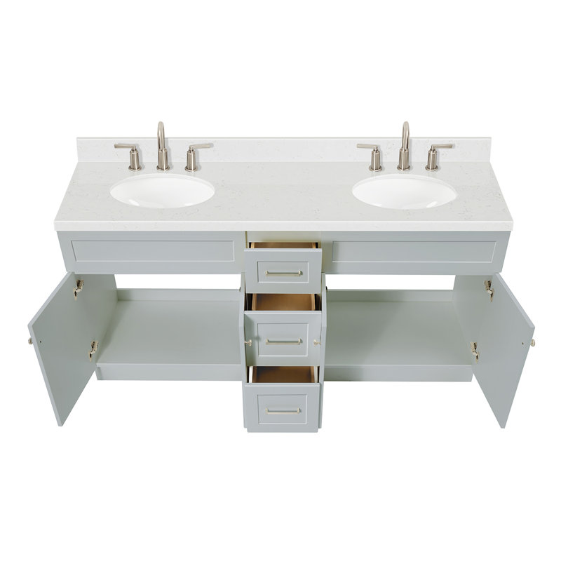 Meuble-lavabo double autoportant 72 po avec plateau en quartz Abell, Gris