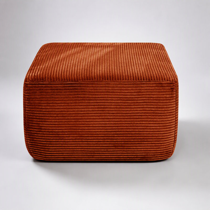 Comfortable Orange Corduroy Ottoman with High-Density Spring Padding and Durable Fabric for Elegant Living