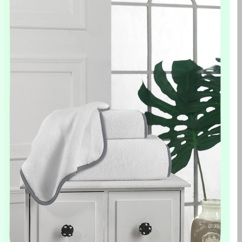 PureComfort 3-Piece Cotton Bath Set - Soft & Absorbent Towels with Elegant Grey Trim