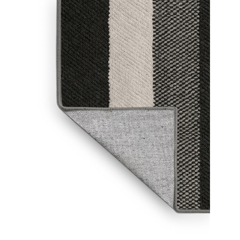 Washable Charcoal Light Gray Striped Area Rug, Square 7'