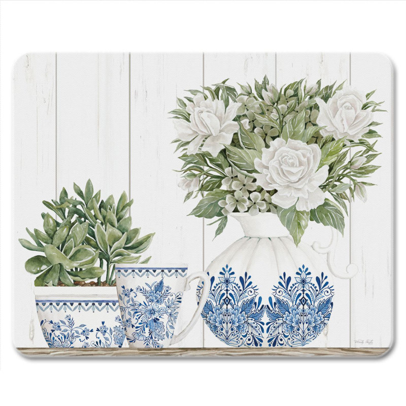Blue and White Floral Tempered Glass Cutting Board 10" x 8"