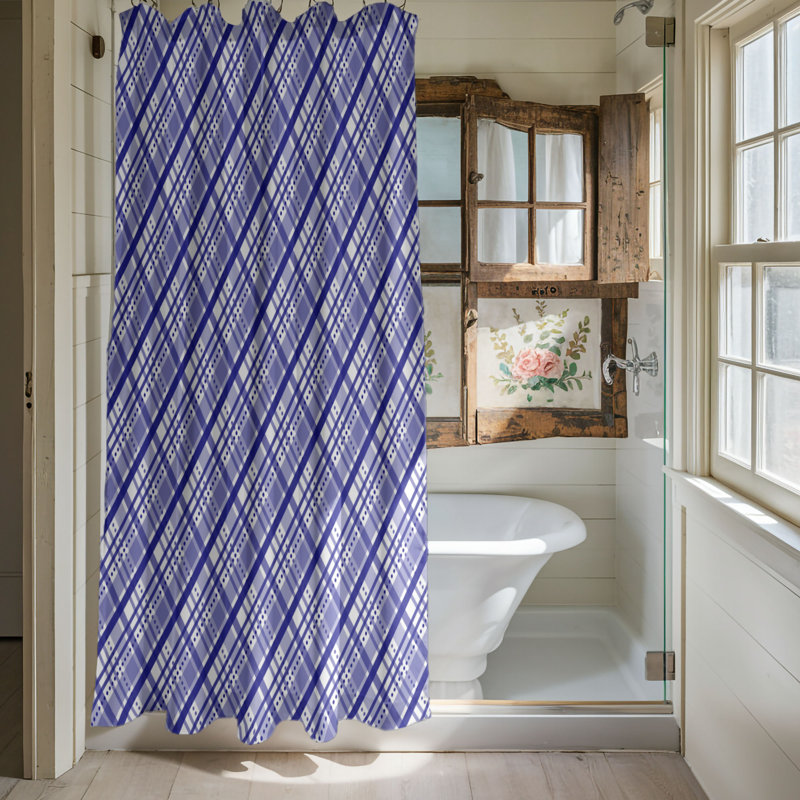 Rideau de douche bleu marine blanc rétro, H 74 po x l 71 po