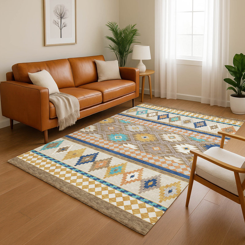Tapis de qualité supérieure lavable à la machine Villers Southwest, Brown, 8' x 10'