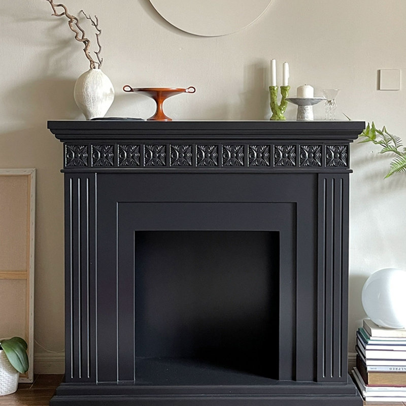 Black Manufactured Wood Freestanding Fireplace