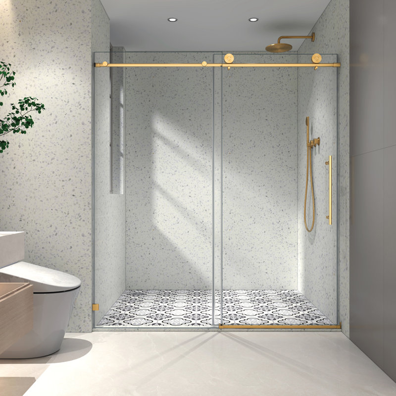 6076 Brushed Gold Bathroom Shower Door - , 70mm 304 Stainless Steel Pulley, Soft Closing Feature, Nano Easy Clean, -proof Pulleys, Adjustable , Cleaning, Coating For Bath