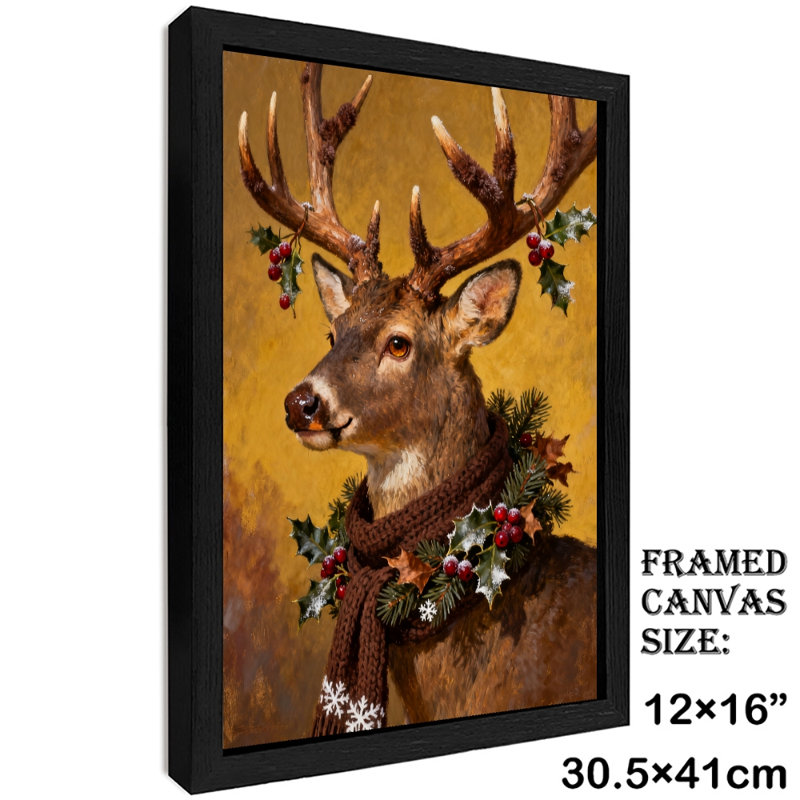 Art mural rétro noir, cerf de Noël, impressions rétro, H 17 po x l 13 po