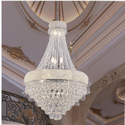 36-inch luxurious K9 crystal single-layer pendant light, 14 LED bulbs, classic hard-wired pendant light, suitable for living room, corridor, dining room