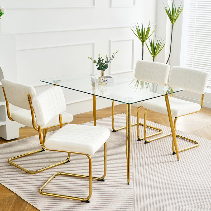Ensemble de table de salle à manger, Blanc, Or