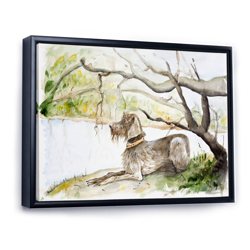 German Wirehaired Pointer - Peinture sur toile, H 16 po x l 32 po, Toile à cadre flottant noir