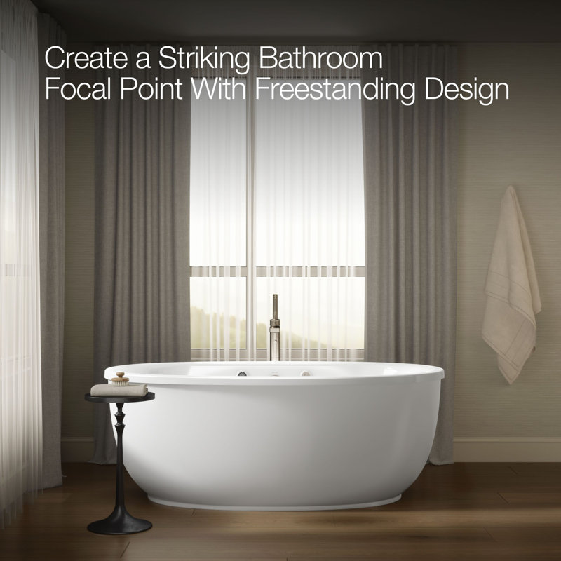 Sunstruck® 65.5" x 36" Freestanding Air Acrylic Bath with Bask Heated Surface and Fluted Shroud, White
