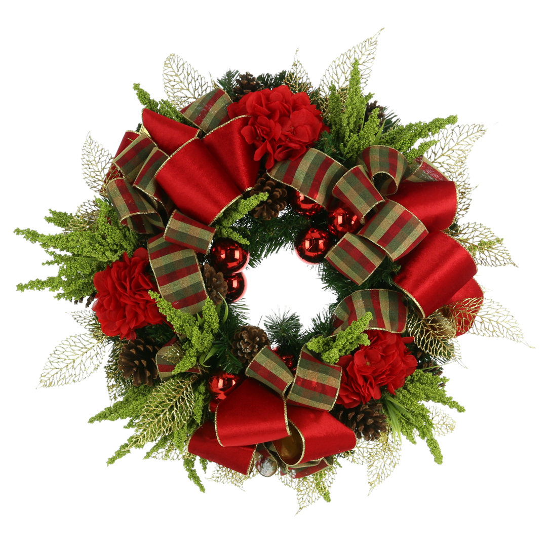 Jiamei 26" Holiday Wreath With Hydrangeas, Heather, Ornaments And Bows The Holiday Aisle®