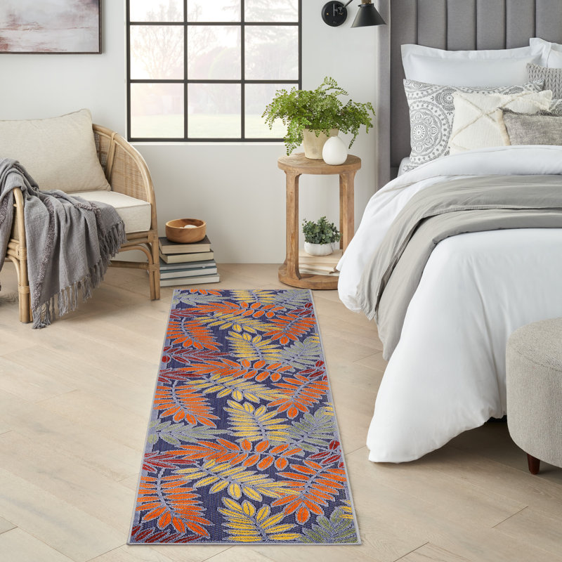 Tapis intérieur / extérieur à motif floral Isalia, Tapis de couloir 2 pi x 6 pi