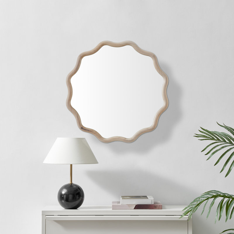Damma Solid Wood Wavy Circular Hallway Wall Mirror - Modern Elegant Design