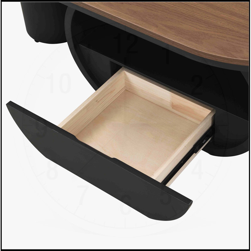 Table basse ovale de luxe avec tiroir de rangement, structure en métal robuste et plateau en panneau de fibres à densité moyenne pour un décor de salon élégant