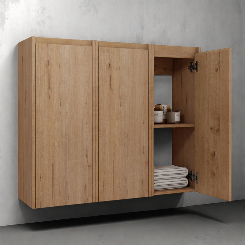 12" Wall-Mounted Bathroom Side Cabinet with Soft Close Doors, Imitative Oak