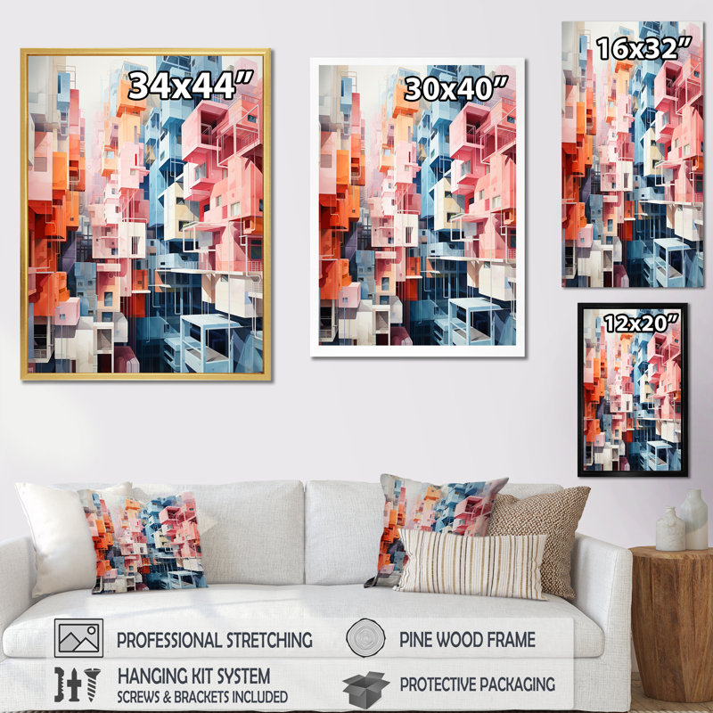 " Multicolor Cubic Skyscrapers Cityscape I ", Wrapped Canvas, 20" H x 12" W x 1" D