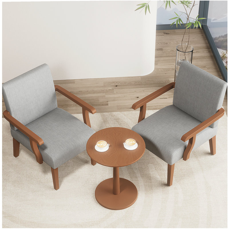 Fauteuil 2 pièces en tissu avec table de salle à manger ronde en bois
