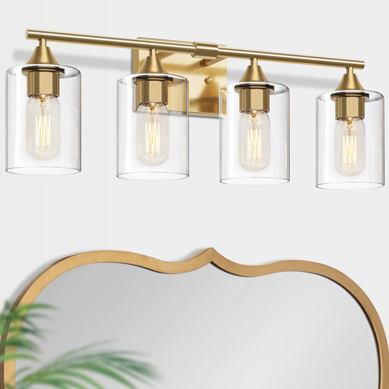 Luminaire de meuble-lavabo industriel avec abat-jour cylindrique en verre transparent, Gold, 4