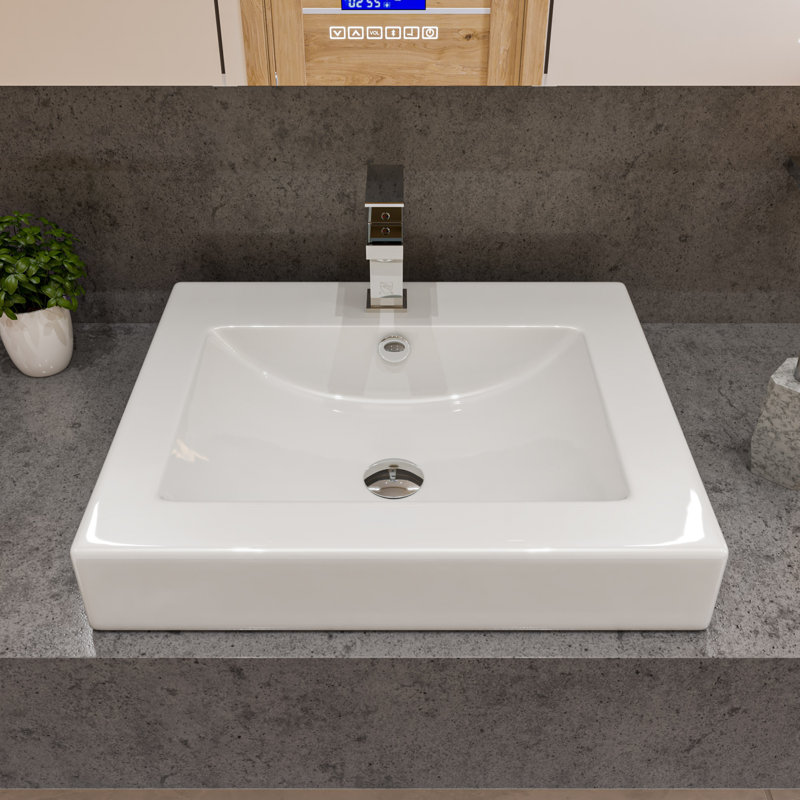 Alfi Brand 20.13'' White Porcelain Rectangular Bathroom Sink with Overflow