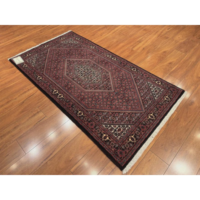 Midnight Crimson Wool Rug 3x5, Hand Knotted Diamond Medallion Carpet, Elegant Classic Area Rug