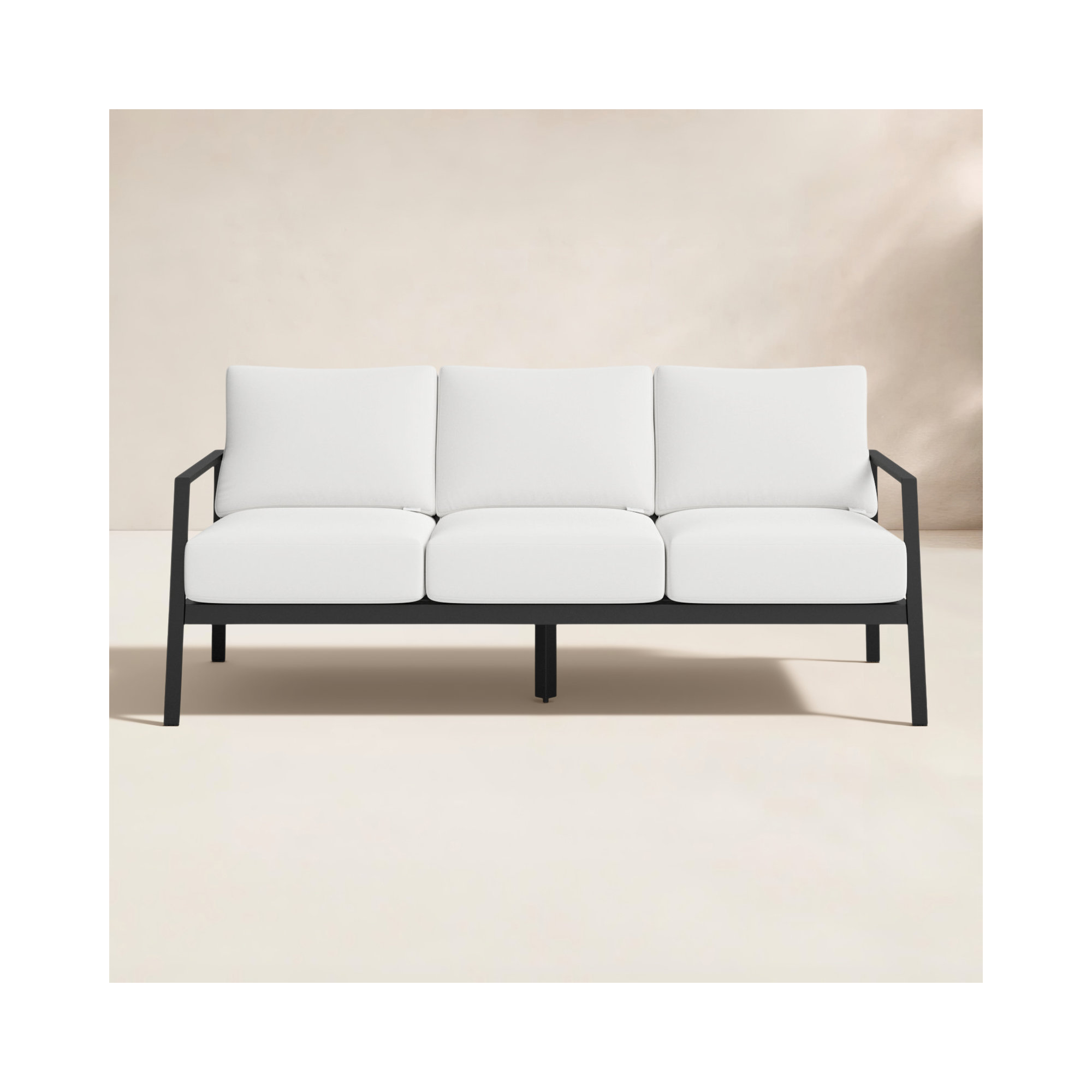 Armando 75” Aluminum Outdoor Sofa with Sunbrella Cushions, Black, White Sunbrella®