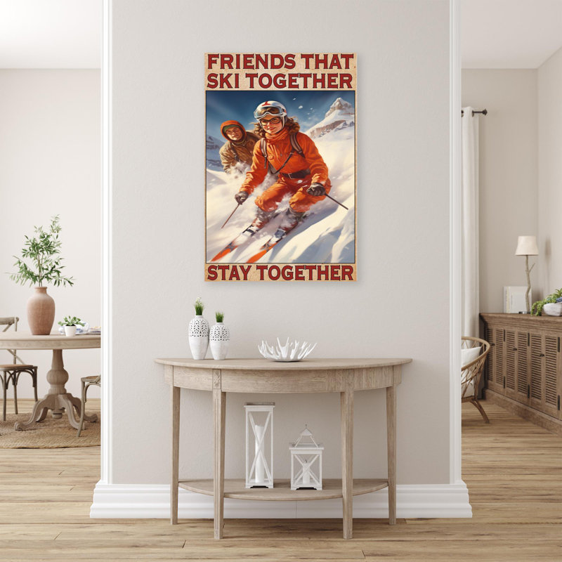 Friends That Ski Together - 1 pièce, reproduction d'art graphique sur toile tendue, H 36 po x l 24 po x P 1,25 po