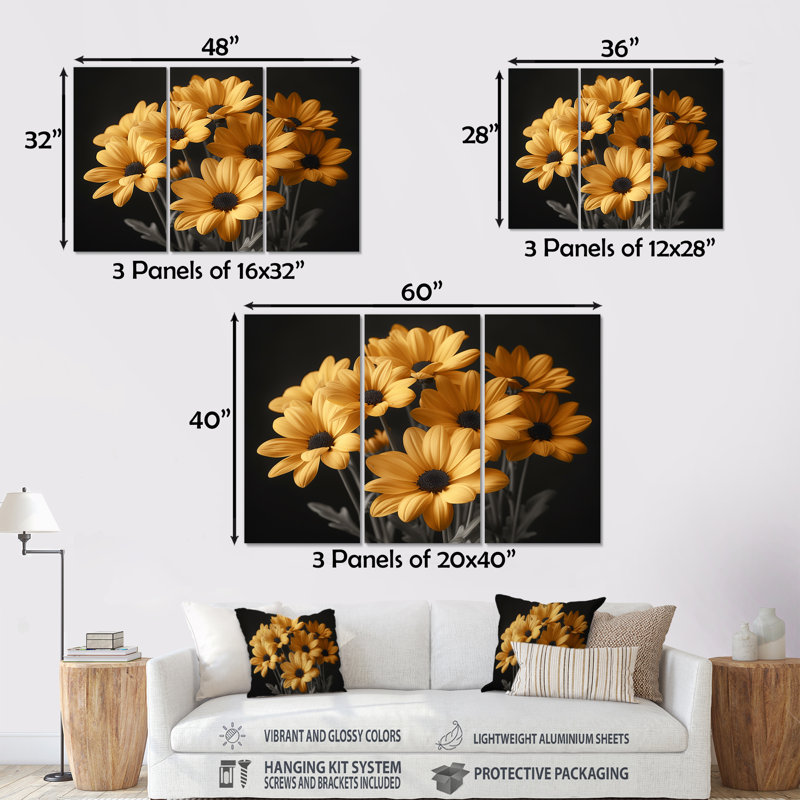 «Yellow Mums», art mural jaune, H 28 po x l 36 po x P 1 po
