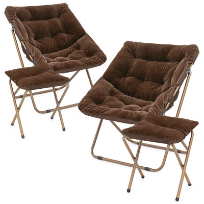 Saucer Chairs with Ottomans, Folding Lounge Papasan Chairs with Footstools for Bedroom Living Room by Mercer41