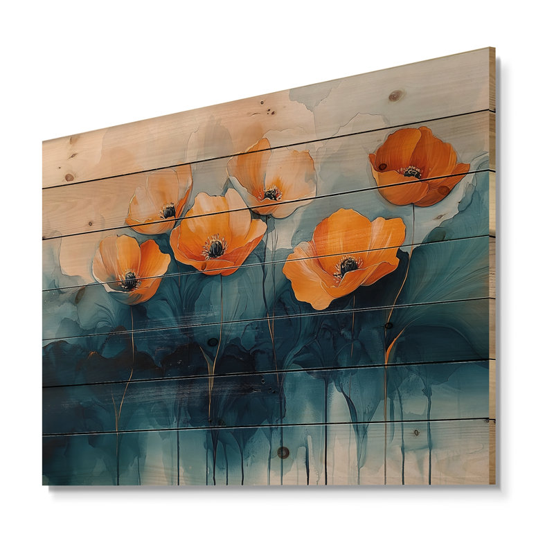 Aquarelle de fleurs de renoncule, rivière I - décoration murale en bois de renoncule - sur bois de pin naturel