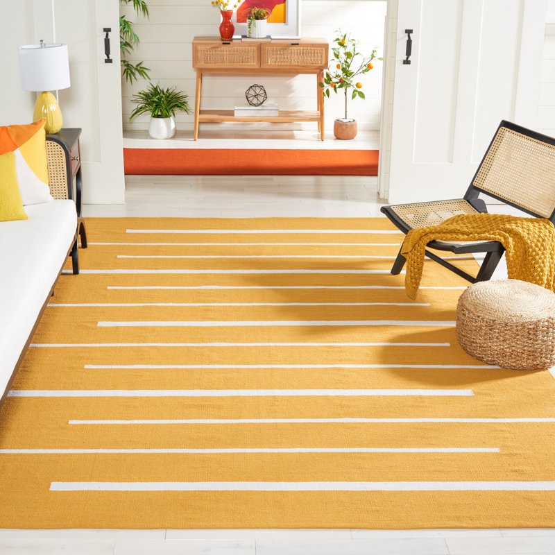 Estivalis Hand Woven Cotton Striped Rug, Rectangle 5' x 8'
