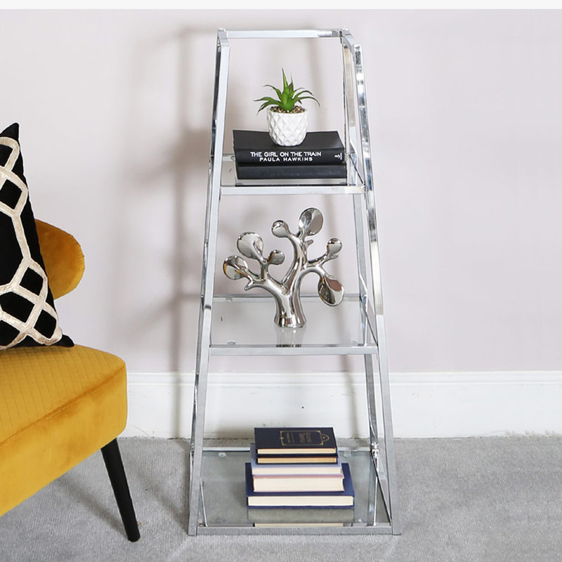 46cm W Iron Ladder Bookcase, Silver, 200cm H x 50cm W x 60cm D