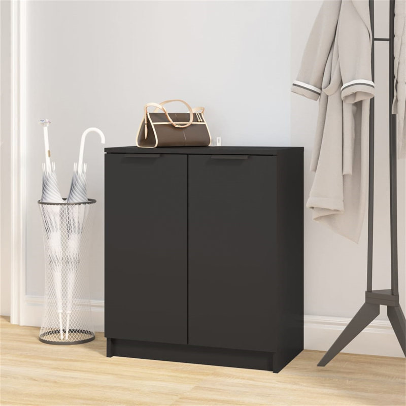Shoe Cabinet Engineered Wood Hall Shoe Holder Cupboard Organiser Shelf, Black