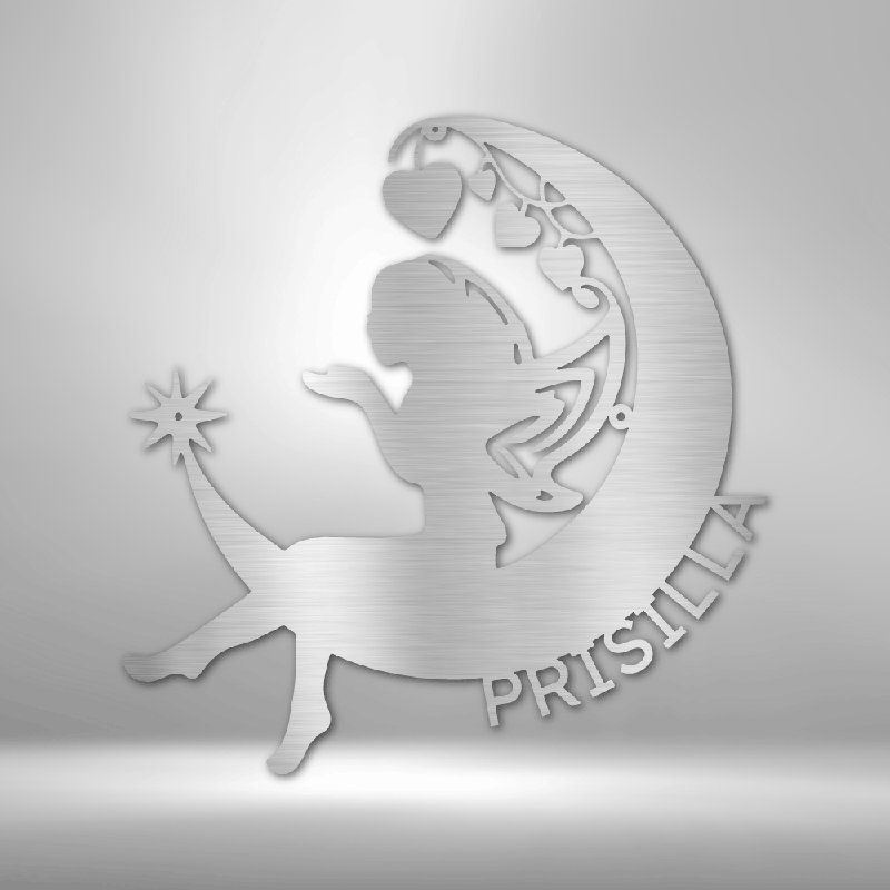 Décoration murale en acier personnalisée, monogramme de fée lune monogramme en acier, H 23 po x l 23,5 po x P 0,5 po, Oui