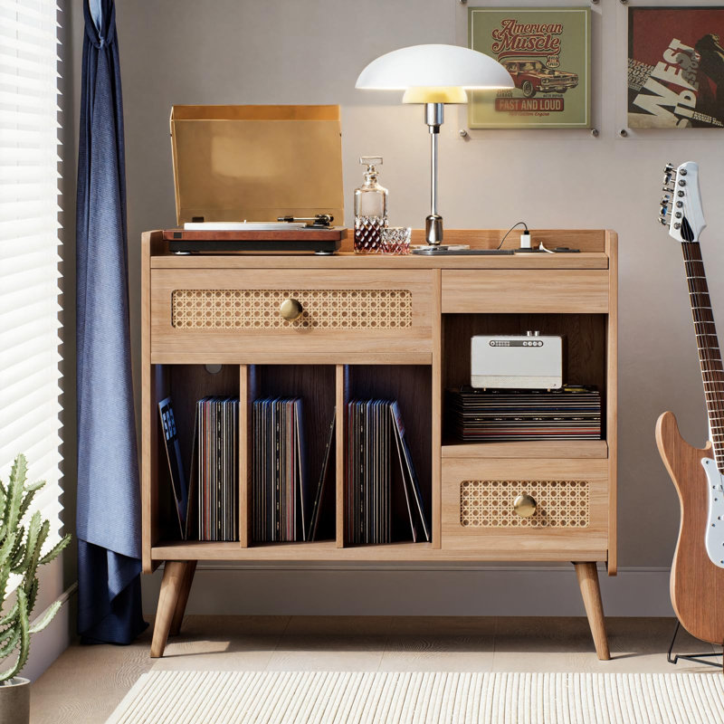 Record Player Stand With Charging Station