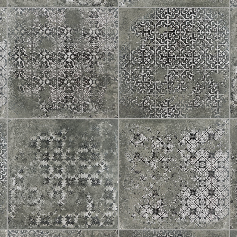 Antigua Deco 13" x 13" Porcelain Vintage Subway Wall & Floor Tile, Dark Gray