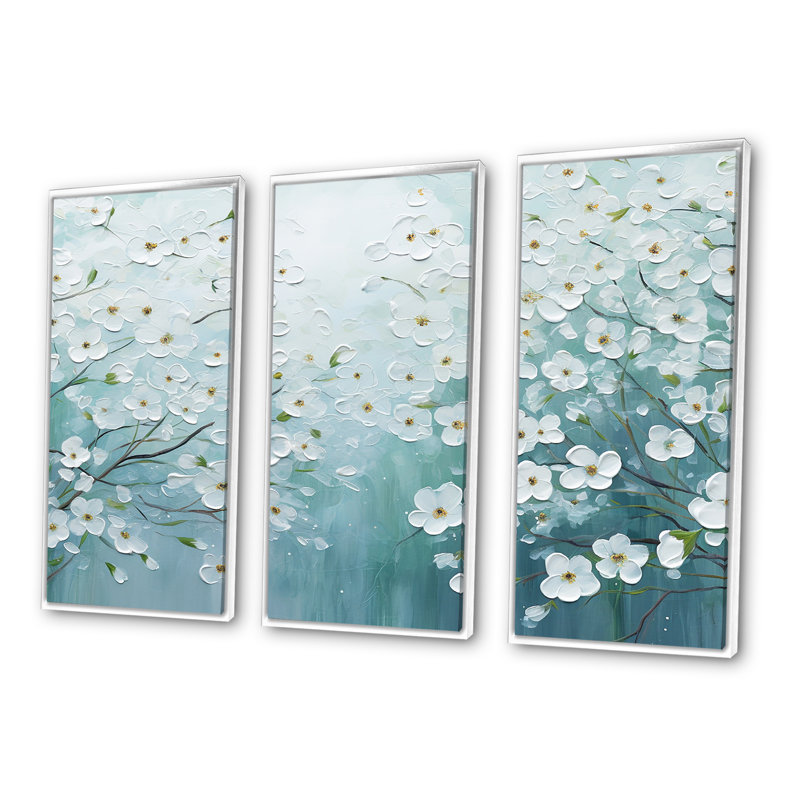 Dogwood S Flowers Field Delight II - ensemble d'art mural sur toile Flower Field, Cadre flottant blanc
