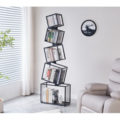 Bibliothèque à 5 niveaux en métal - Organisateur moderne, étroit et peu encombrant pour le salon, la chambre à coucher et le bureau