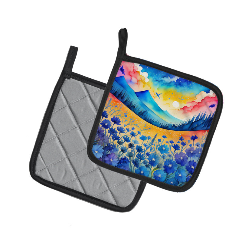 Colourful Blue Cornflowers Pair of Pot Holders