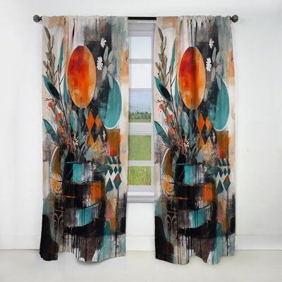 Green And Orange Artistic Liberation - Boho Feather Geometric Blackout Curtain - 1 Panels