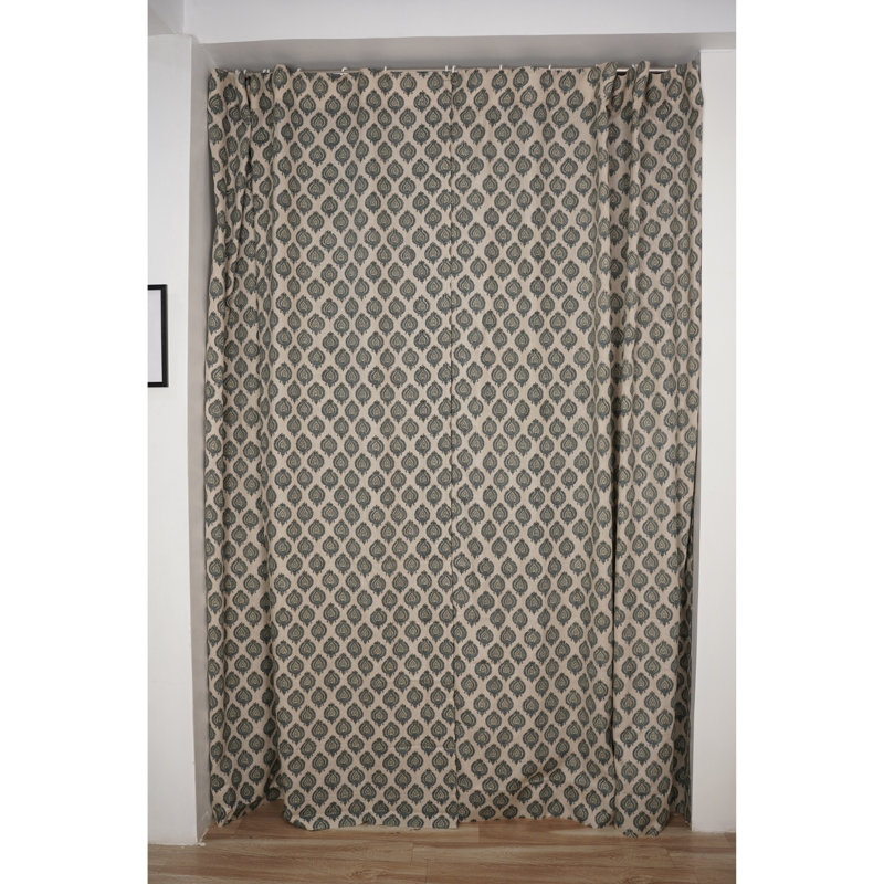  Rideau en viscose à motif floral imprimé à la main pour la maison - Uday, L 54 po x L 84 po