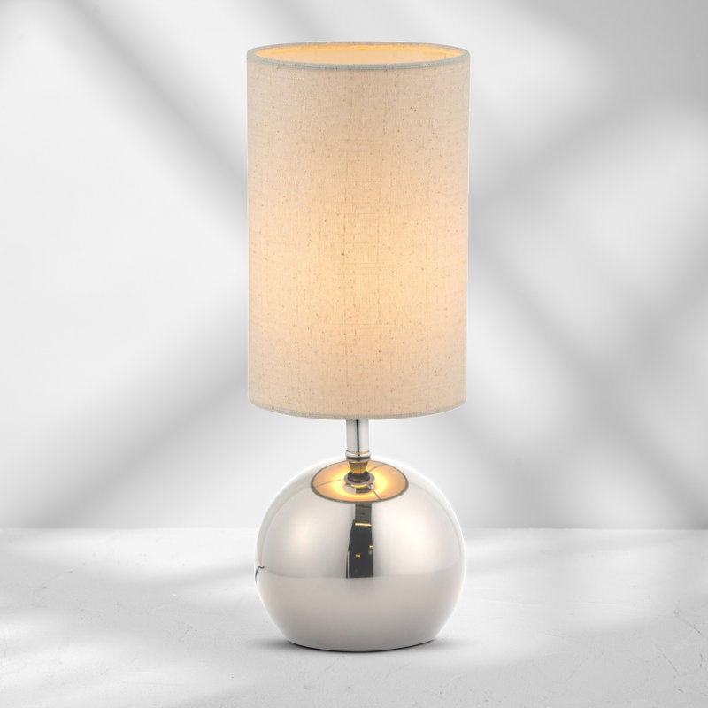 Kytalin 31.5Cm Metal Touch Ball Bedside Table Lamp, Cream, Satin Silver