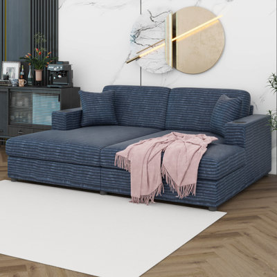 Canapé-lit surdimensionné 86,5 po en velours côtelé avec deux ports USB, deux porte-gobelets et coussins décoratifs