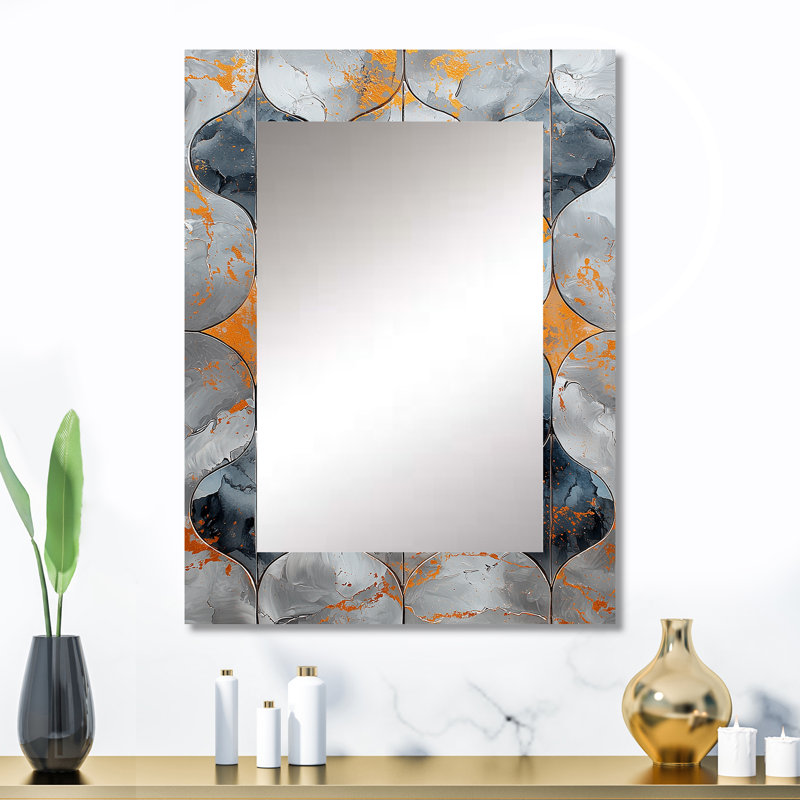 Orange antique Anatolia Floral Tiles I - Boho Tiles grand miroir mural, miroir décoratif traditionnel, impression d'art en métal