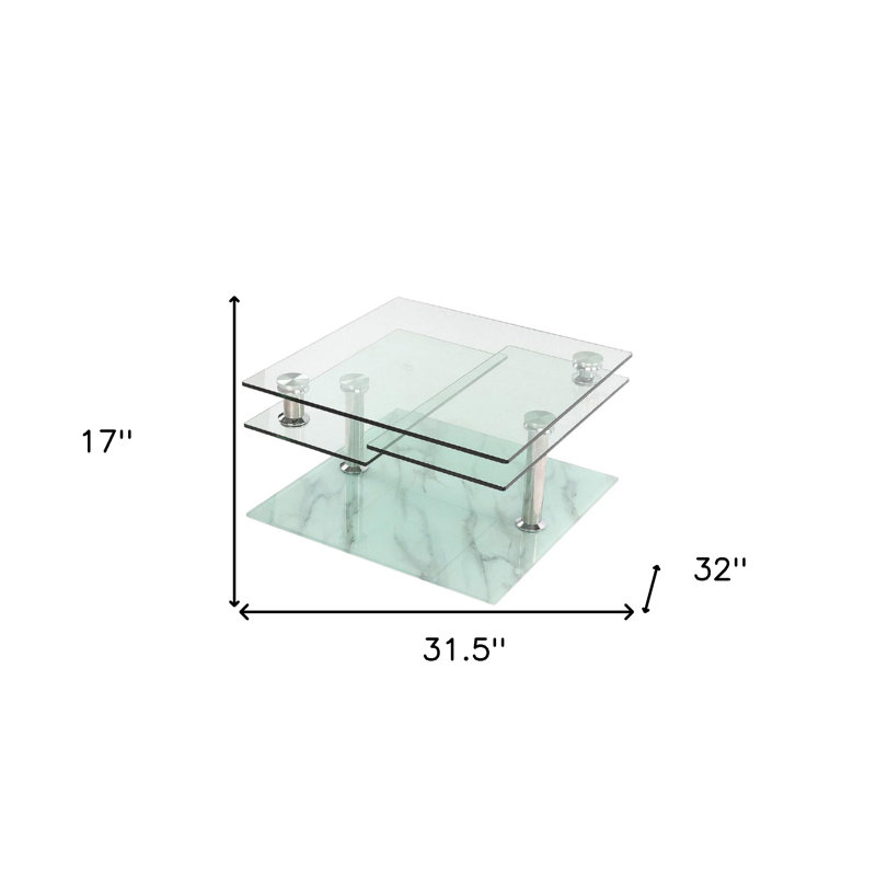 Table basse 32 "en faux marbre blanc et métal avec trois tablettes