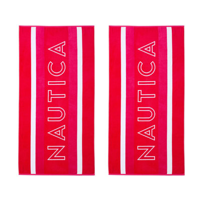 Bath Peniston Nautica Logo Stripe Pink 2 Piece Beach Towel Set