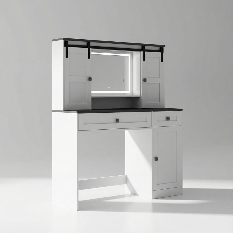 Ensemble de meuble-lavabo contemporain de style campagnard avec miroir éclairé réglable et tiroirs de rangement spacieux