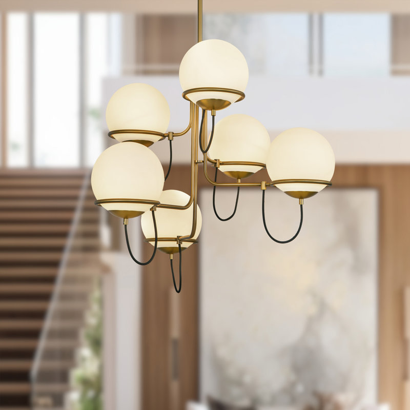 Lustre moderne 32 lumières 6 lumières Alba, Doré vieilli