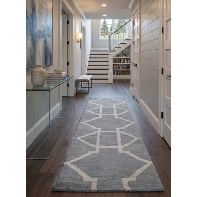 Gris clair | Tapis de couloir blanc en laine blanc